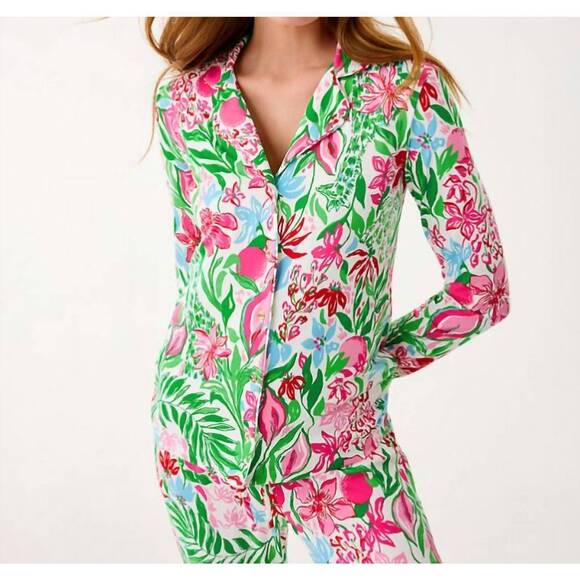 LILLY PULITZER Other - NEW LILLY PULITZER knit long sleeve button-up pajama top in glowing gardens